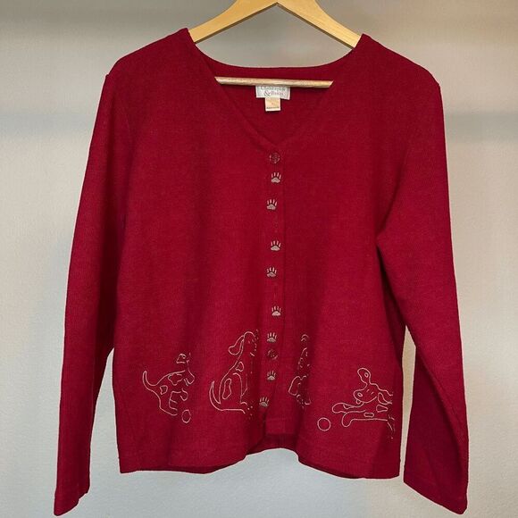 Christopher & Banks Red Dog Paw Print Button Front Cardigan Sweater - Picture 1 of 7